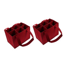2Pcs Felt 6 Compartments Wine Bottle Holders Bag-Burgundy