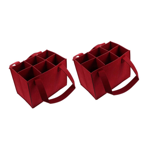 2Pcs Felt 6 Compartments Wine Bottle Holders Bag-Burgundy