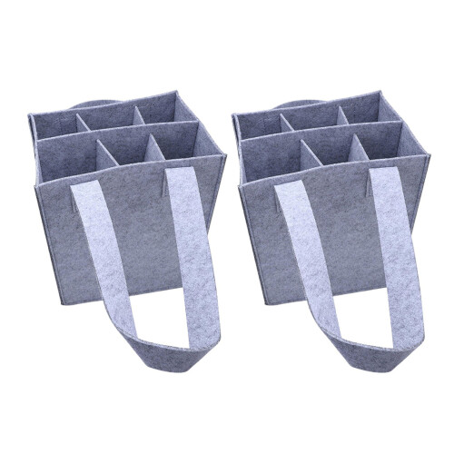 2Pieces Reusable 6 Bottle Wine Bag Thick Felt Fabric-Light Grey