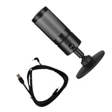 Desktop USB microphone with colored lights and mute button, condenser microphone for recording on multiple devices.