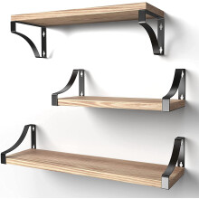 Floating Shelves, Solid Wood Textures High-Quality Steel For Bedroom Bathroom Decor Natural Burnt Set Of 3