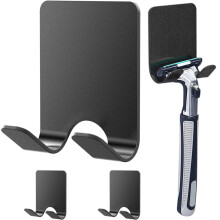 Razor Holder for Shower, Superior Quality Matte Black Double Hooks, Waterproof Adhesive for Bathroom Kitchen Organization (3 Pieces)