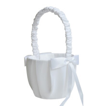Charming Pearl Embellished Wedding Flower Baskets, Elegant White Satin Bowknot For Romantic Weddings