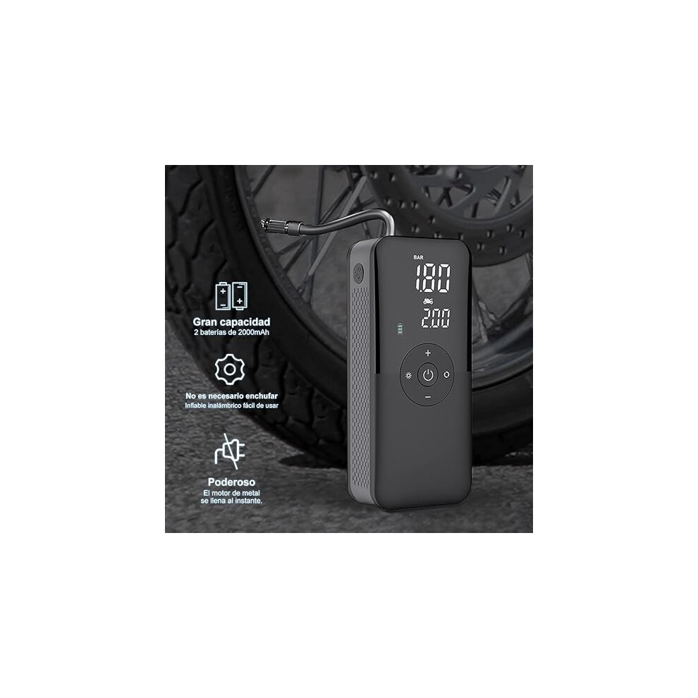 Portable Air Compressor For Car Tire Inflation, Rechargeable Air Pump With Digital Pressure Gauge Lcd Display And Led Cordless Tire Inflator Light 9128293336376