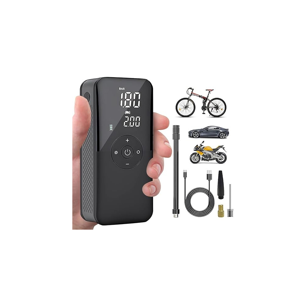 Auto Shut-Off Air Pump For Car Tires, Cordless Tire Inflator With Emergency Compact Bike Pump, Portable Air Compressor Rechargeable Air Pump Light 9433291635865