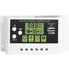 Controlador de carga solar com display LCD, KYZ-20A, com múltiplas proteções para carregamento eficiente de baterias de lítio e chumbo-ácido.
