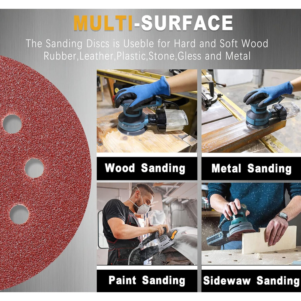 Sanding Discs, Versatile Grit Range For Polishing Surfaces, Aluminum Oxide Abrasive Ensures Longevity And Resistant To Clogging, Hook And Loop 9128293336567