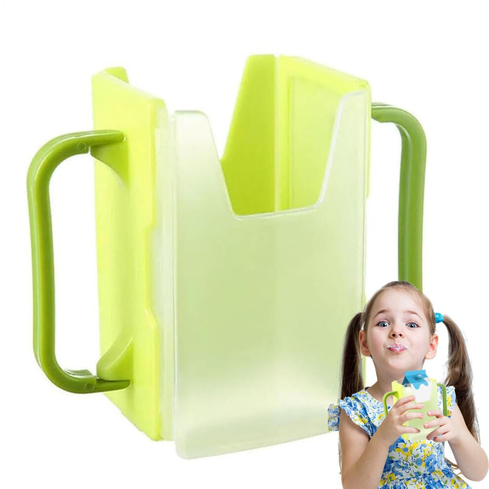 No Squeeze Juice Cup Holder Adjustable Milk Carton Bag Holder, Spillproof Drink Grip, For Kids, Green