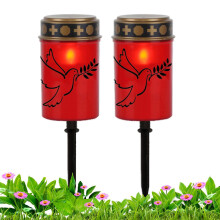 Cemetery lamp, grave lights for the cemetery Set of 2 ritual candle lamps Waterproof LED stake lighting for the cemetery, red