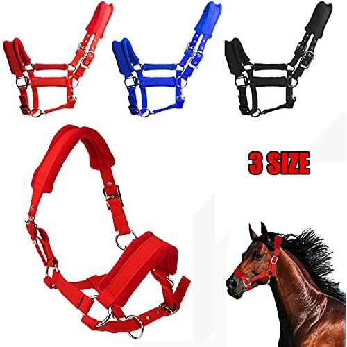 Thickened Soft Padded Adjustable Bridle with Comfortable Soft Fleece and Foam Padding  Blue  Large 2
