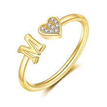 Heart Ring with Letters Women Gold Silver Rose Gold Adjustable Initial AZ Zirconia Ring Gift Box