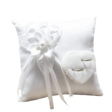 Wedding Ring Pillow Romantic Stylish White Square Flower Decoration Heart Shape Ring Holder Wedding Supplies Cushion