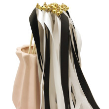 10pcs Silk Ribbon Wand Wood Sticks with Large Bells-Black