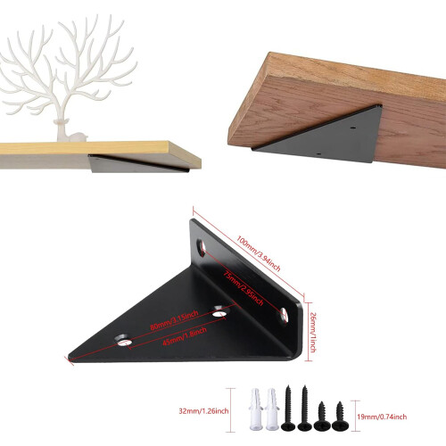 Suportes de prateleira flutuantes com design triangular sólido e resistente à ferrugem para um estilo moderno e elegante, fáceis de instalar e 1
