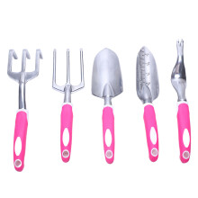 Garden Tool Set, 5PCS Heavy Duty Tools with Ergonomic Non-Slip Rubber Grip, Including Polished High-Density Aluminum Alloy Transplant Trowel,