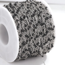 Satellite Bead Chain for Jewelry Making, Unique Design Stainless Steel Cable Link Chains with Black Plated Brass Beads, Multipurpose Chain Roll for Ne