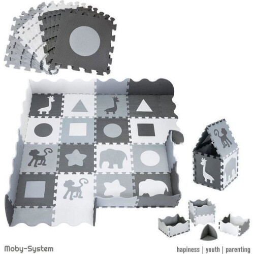 Tapis puzzle bébé MOBY SYSTEM 150x150 cm mousse EVA gris 1