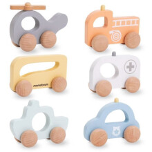Zintuiglijk Speelgoed voor Baby, 6 Miniatuur Auto's van Hout - Duurzaam, Zachte Kleuren, Gemakkelijk te Hanteren, Verschillende Voertuigen