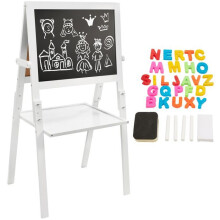Mamabrum Quadro Infantil de Madeira Cavalete 52 X 42 X 98 CM Magnético Feltro & Quadro Negro para Giz - Altura Ajustável Acessórios