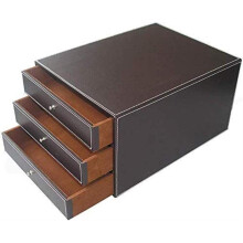 Three Tier File Cabinet Organizer Leather Desk File Rack For Home Office With Drawers