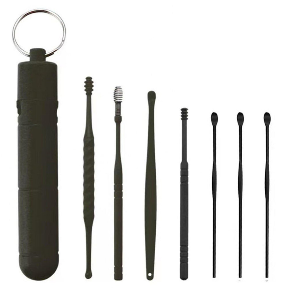 Black 7Piece Earwax Removal Kit, Ear Cleaning Tool Set, Ear Curette, Earwax Remover Tool, Portable Key Chain Storage Box