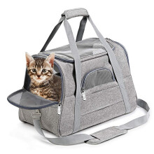 Cat bag, Portable pet carrier for outings, Dog bag with, Hanging cat cage, Canvas dog backpack (Color: Grey, Size: 44*25*28cm)
