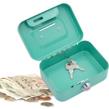 Metal Cassette Lockable Metal Change Notes Keys Lock Piggy Bank Storage Box Key Coin Tray Security Tin Storage (Black)
