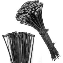 Conjunto de abraçadeiras de nylon resistentes com travamento automático e proteção UV, ideais para casa, escritório, jardim e oficina.