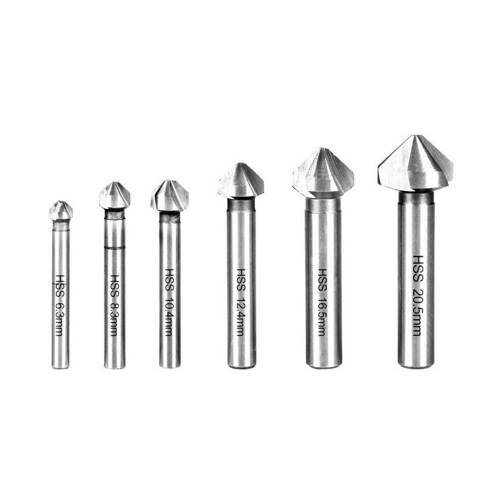 Flute Chamfering Tool, High Speed Steel Countersink Set For Precise Countersinking And Deburring, Compatible With All Major Drill Brands (6-Piece) 9004841676364