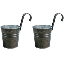 Vintage Hängeblumenkübel für Sukkulenten und Grünpflanzen, verzinkter Eisenpflanzkübel mit Abfluss und abnehmbarem Haken, dekorativer Topf für