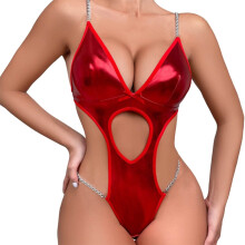 Wetlook Lingerie Plus Size Latex Erotic OpenCrotch Leather Dress Red M