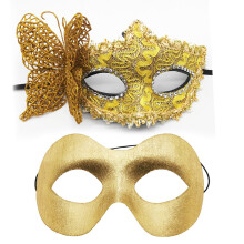2pcs Unique Style Butterfly Side Adorned Masquerades Mask-Gold
