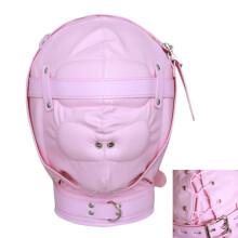 SM Bondage Isolation Mask Full Face Leather Hood Padded With Nostrils No Eyeholes Adjustable Drawstring Back For Couples
