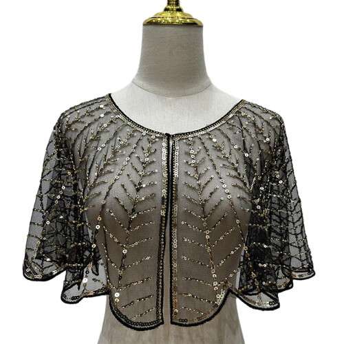 Châle décoré de paillettes, châle en Polyester doux,-l'or noir