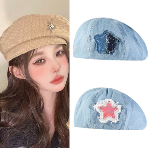 Chapeau de peintre à la mode avec-point rose à cinq pointes 2