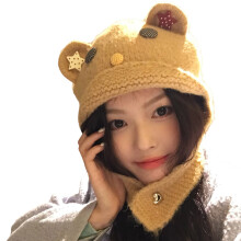 Chapeau tricoté avec oreilles d'ours de dessin-jaune gingembre