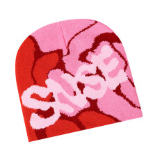 Chapeau tricoté décontracté avec décoration de-Grand rose rouge