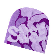 Chapeau tricoté décontracté avec décoration de lettres-Violet