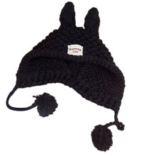 Chapeau tricoté avec oreilles de lapin pour adolescentes,-Noir