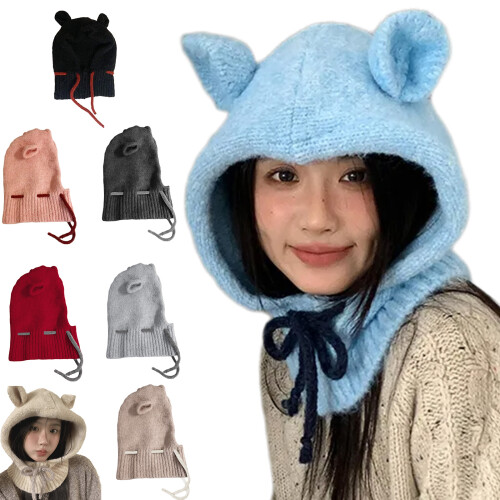 Chapeau coupe-vent avec oreilles d'ours, écharpe-Rouge 1
