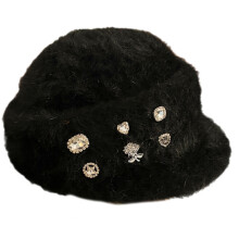 Chapeau à usage quotidien, chapeau en peluche en Polyester,-Noir