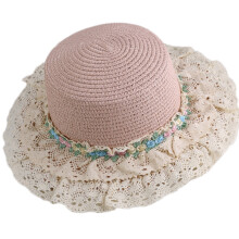 Chapeau de paille tissé à la main, casquettes de soleil-Rose