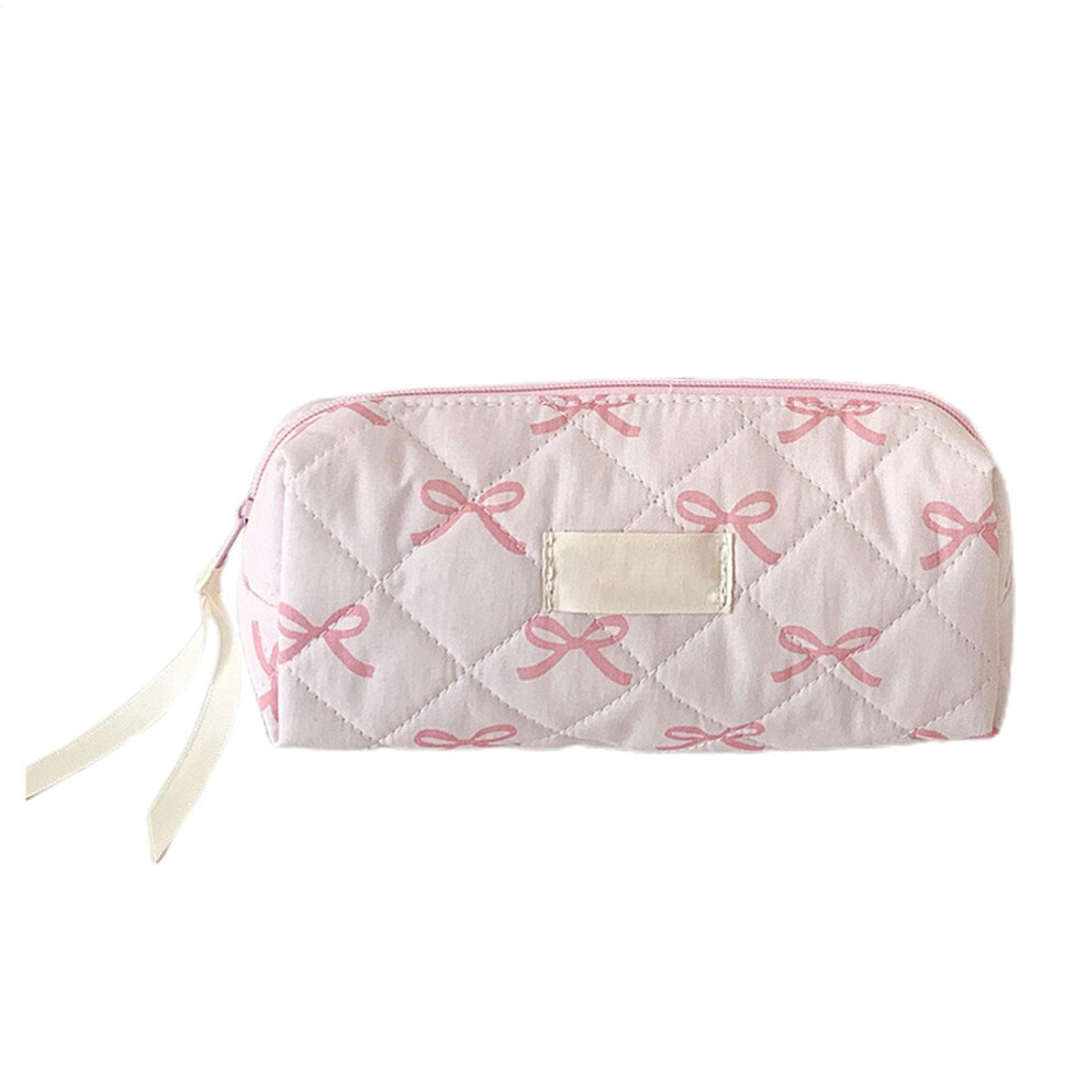 Pink/White Pencil Case With Bow Cosmetic Multifunctional Make Up Bag,