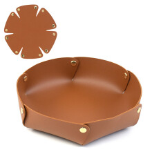 Elegant Leather Tray For Multipurpose Use, Portable Decorative Bowl For Keys, Jewelry, Makeup, And Watches, Waterproof And Foldable For Travel (Brown)