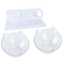 Pet Comfort Elevated Double Cat Bowl, Protect Cervical Spine With Unique 15 Tilt And Environmentally-friendly PVC Material, Scientific Feeding For