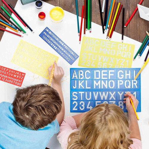 Letter Stencil Set for Creative Projects, Upper and Lower Case, Durable Translucent Plastic, Includes Special Characters and Numbers, Reusable for 1