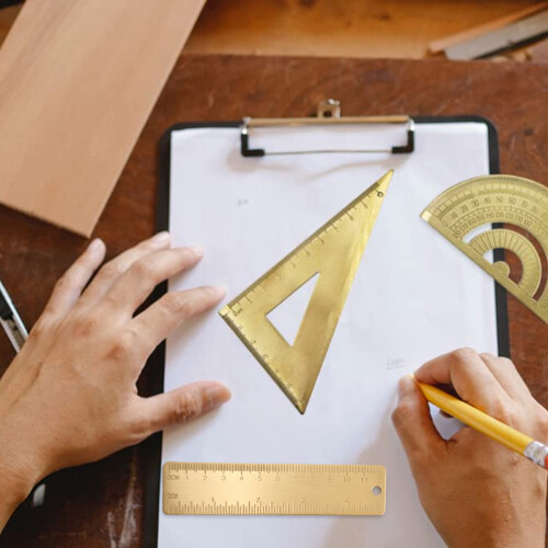 Triangle Ruler Protractor Set, Exquisite Handmade Workmanship, Full Of Time Feeling, Practical Gift For Students, Kids, Teachers, Architects, 1