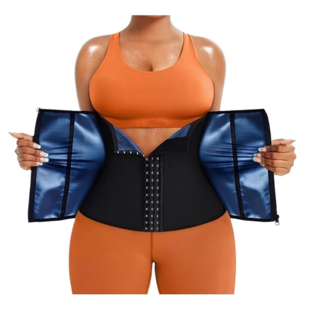 BackSupport Lumbar Support Belt Waist Trainer for Stomach Weight Loss, Sauna Suit, L Blue, Adjustable Waist Trimmer, Lower Back Support