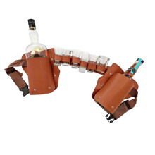 Beer Belt Holder, Holds 6 Shot Glasses and 2 Bottles for Hiking, Fishing, Hunting Brown