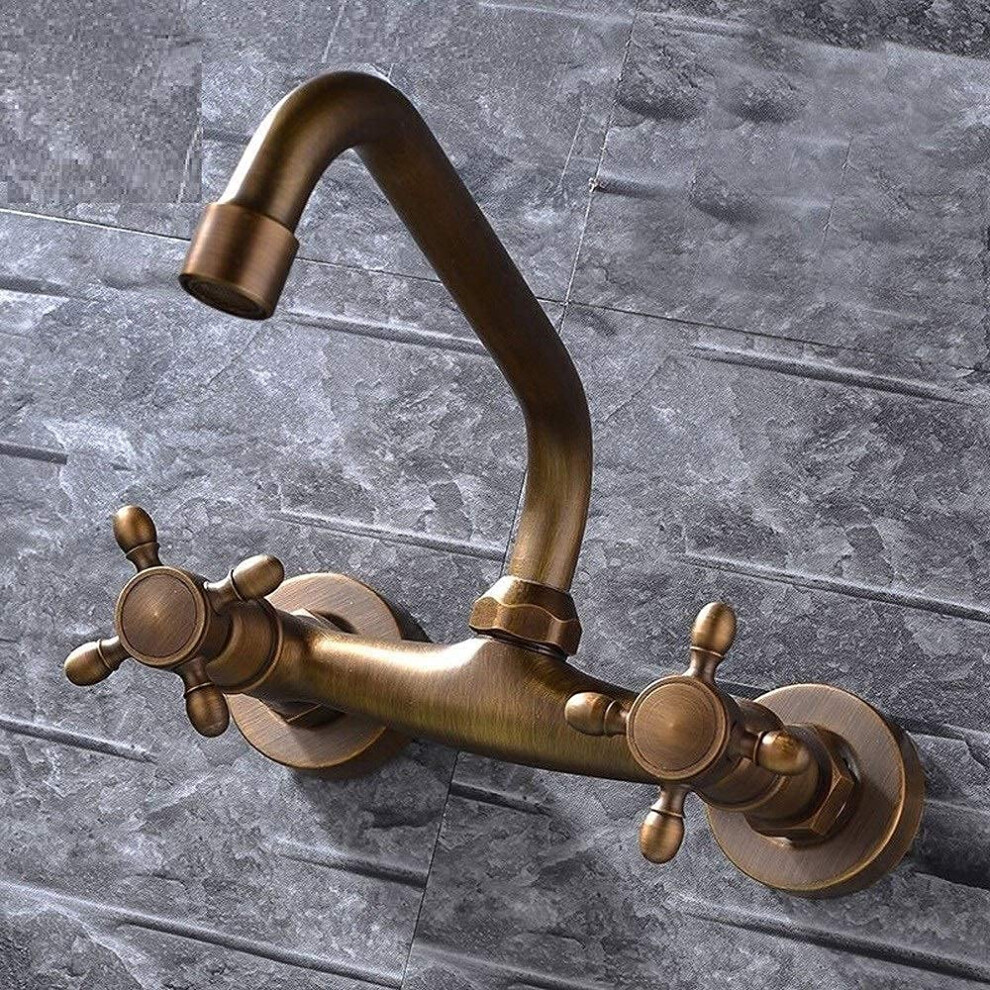 Faucets Twohandle Wallmount Brass Bathroom Sink Faucet, Longcurve Spout, Vessel Sink Compatibility, Bronze Finish 9189345010019